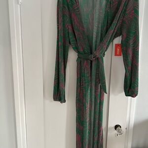 Kimono Green and Pink Maxi Dress psychedelic boho